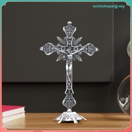 Amagogo Free Standing Catholic Crucifix Statue Silver Alloy Cross Christian Figurine for Table Altar