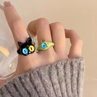 2 cute cartoon blue-eyed cat rings