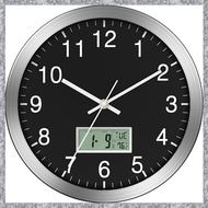 (TFAW) 12Inch Wall Clock with Digital Date Week & Indoor Temp - Battery Operated Wall Clock Auto Set