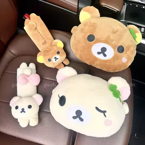 Kawaii Rilakkuma Plush Car Accessories Cute Rilakkuma Korilakkuma Car Neck Pillow Seat Belt Shoulder