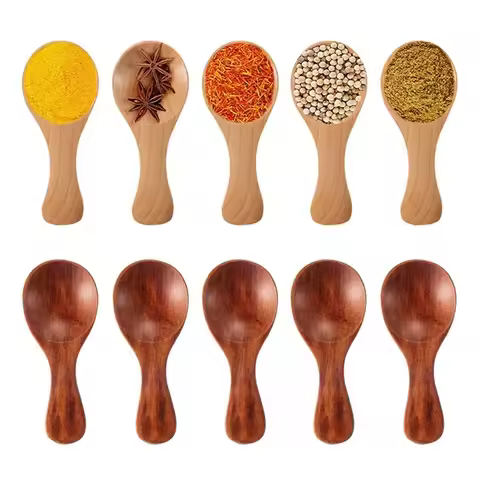 5Pcs Wooden Spoon Kitchen Small Spoon Wood Spice Spoon Mini Wooden Scoop Tea Spoons for Powder Sugar