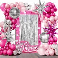 84Pcs Hot Pink Silver Balloon Arch Kit with Explosion Star Foil Balloon for Girls 15/16/30th Birthda