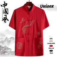 Chinese Men Traditional Wear China New Year Unisex Chinese Traditional Wear Linen Shirt Short Sleeve