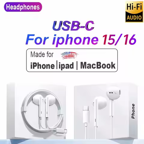 Type C 3.5mm Wired Earphones For USB-C Phone Tablet Apple iPhone 15 16 17 Pro Max With Mic Headphone