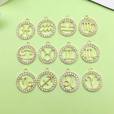 20/24pcs Alloy Inlaid Rhinestone Twelve Constellations Design Charms KC Golden Pendants for DIY Jewe