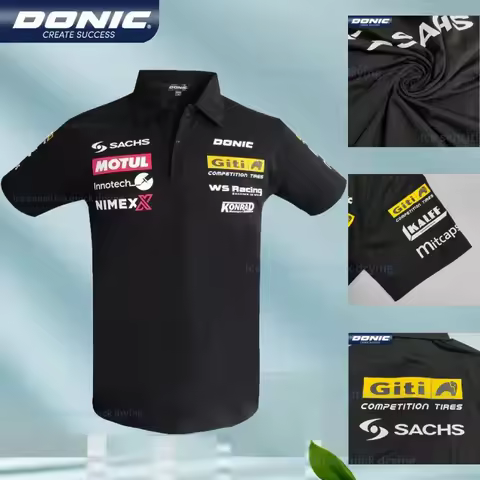 DONIC Table Tennis Clothing Short Sleeve Collar T-shirt Elastic Cotton Men's and Women's Summer Brea