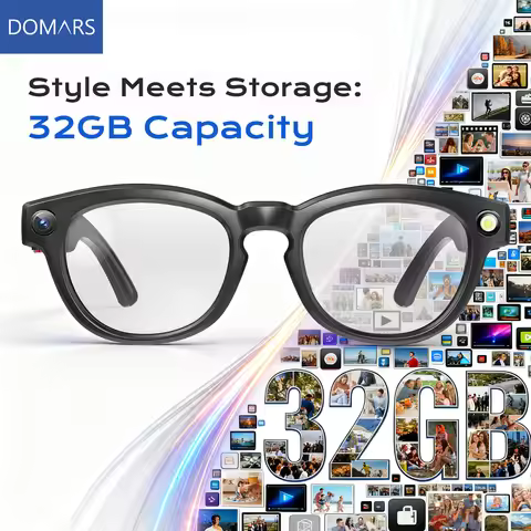 Domars New 1080P HD AI Smart Glasses Recording Videos AI Photo Recognition Answer Translation Waterp