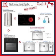 (BUNDLE) TURBO T123ISS-SS ISLAND HOOD + THC-02 HYBRID HOB + TM73-BK BUILT-IN OVEN + KITCHEN SINK + SINK TAP