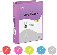 ½ Inch 3 Ring Binder Purple, .5 Inch Round Ring Clear View Cover with 2 Inside Pockets Binders, Colo