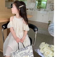 Halter Dress Off-Shoulder Girls Dress Flying Sleeve Summer Dress Dress Girls Fashion Off-the-Shoulde