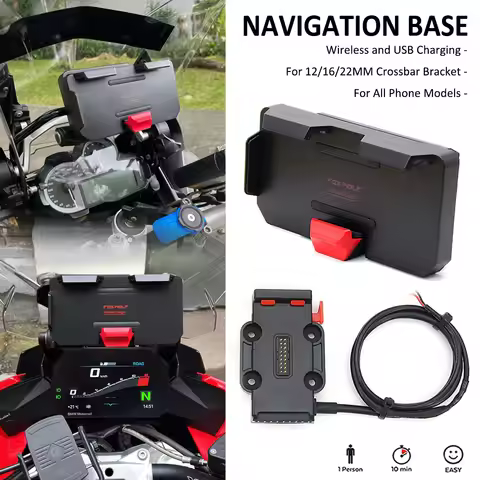 For All Motorcycle Wireless Charging 12mm 16mm 22mm Crossbar Roll Bar Phone Navigation Bracket Base 