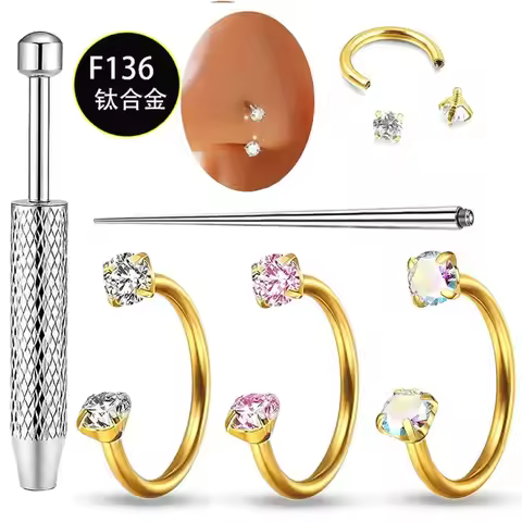 Horseshoe Nose Ring Titanium Steel Hypoallergenic Double Gem Horse Shoe Nose Ring Hoop Cartilage Hel