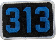Detroit 313 Area Code Patch 3.5" x 2.5" Embroidered Heat Seal Backing (Black/Blue)