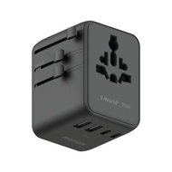 MOMAX 1-World2 70W 5-Port USB-C Dual AC Travel Adaptor - Black