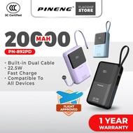 [3C Certified] Pineng PN-892PD 20000mAh 22.5W Fast Charge Slim Powerbank w/ Built-in Cable PN891 Pin