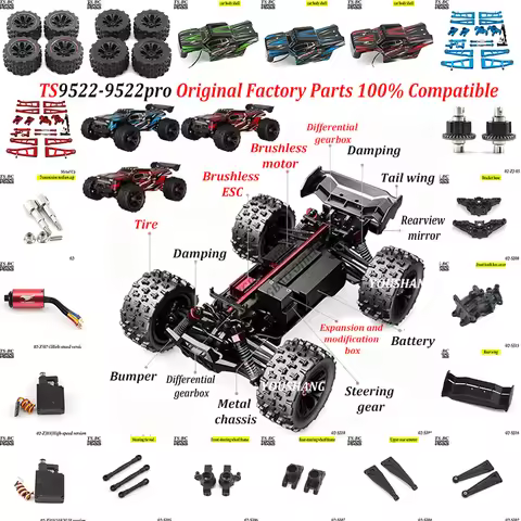 TS 9522-9522PRO remote control car upgrade components: differential, steering servo, motor, ESC, met