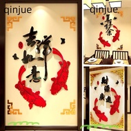 QINJUE Golden Frame Fish Wall Stickers, Acrylic Chinese Style  Stereo Mirror Sticker,  Happiness Good Fortune Room Entrance Fish Acrylic Mirror Wall Stickers Home Art