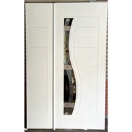 Pintu Kayu Cermin Rumah Tahan Kelembapan Anti-Crack Ketahanan Retak S-Design Full Solid Wooden Glass Door White Primer