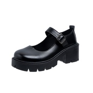Patent Leather High Heels Mary Jane Shoes Women Japanese Style Ankle Buckle Platform Pumps Woman Pun