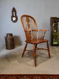 【卡卡頌  歐洲古董】1900s 英國 特殊雕刻 超質感 楓糖色 溫莎椅 古董椅 主人椅 ch0489