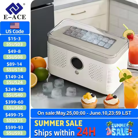 E-ACE 12V Car Mounted Portable Small Ice Maker Portable Mini Office Camping RV 16 Cube Ice Cube Ice 