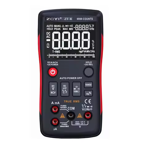 ZOYI Digital Multimeter AC DC Voltmeter True RMS NCV Diode Capacitor Ohm Data Hold LCD ZT-X 9999 Cou