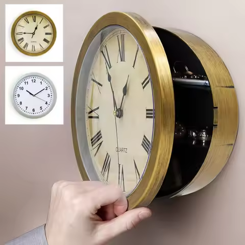 Vintage Wall Clock Home Decoration Safe Box Hidden Secret Storage Box Wall Clock Safe Money Jewelry 