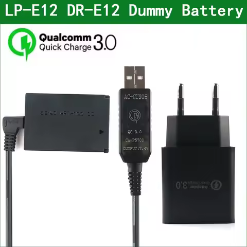 QC3.0 USB TO LP E12 LPE12 ACK-E12 DR-E12 Dummy Battery&DC Power Bank USB Cable for Canon EOS M M2 M1