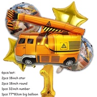 6pcs 1set Engineering Theme Foil Balloons With 32Inch Number Birthday Party Ballon Construction Vehi