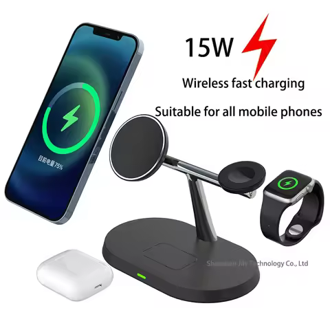 3 In 1 Wireless Charger Stand 15W Qi2 Magnetic Wireless Charger for iPhone Samsung Huawei Xiaomi Opp