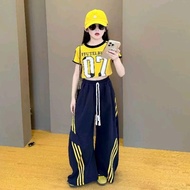 H87_ Girls HipHop Pants Set, Crop Top 07 07 Girls