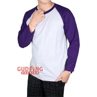 Kaos Raglan Pria Lengan Panjang - Putih Misty Ungu