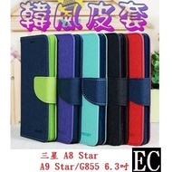 EC [Korean Style Two-Color] Samsung A8 Star/A9 Star/G855 6.3 Inch Flip Side Card Leather Case/Protec