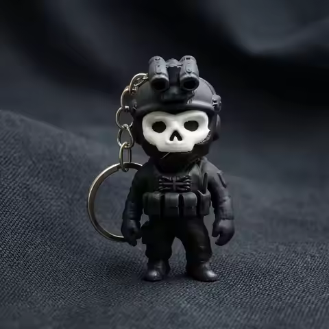 Cute Ghost Call of Duty Keychain with O-Shaped Buckle 3D Printed Keyring Backpack Accessory Key Chai