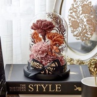 ［花開時節］三生三世永恆康乃馨永生花 Led燈 防塵玻璃罩 家居擺設 母親節禮物 生日禮物 謝師宴 手工花藝