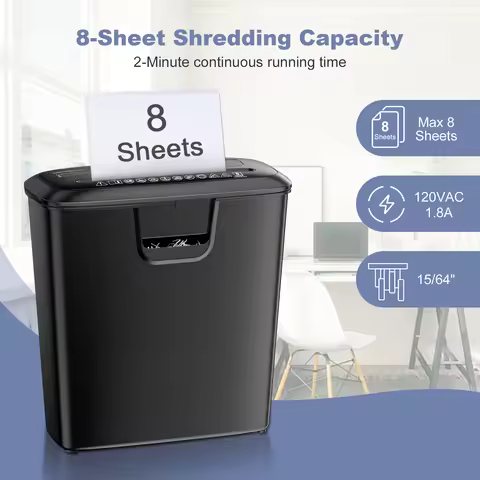Bonsaii Paper Manual Reversal 8-Sheet Strip Cut Shredder for Home Use, CD/Credit Card Shredder Machi
