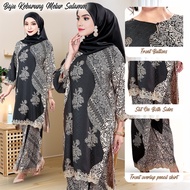 Sulam Edge Baju Kurung Moden Ironless Printed Muslimah Set Overlap Pencil Kurung Casual Suit Bridesm