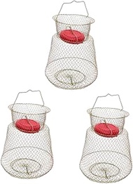 VANZACK 3pcs Collapsible Supply Catching Portable Basketfor Live Catch Fshing Net Crab Shrimp Fish Metal Bait Fishing Robust Netting Storage Cage Protective Guard for Mesh Wire Basket