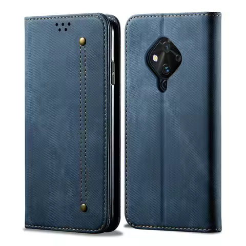 For Vivo V17 Neo V 17 Pro Wallet Case Luxury Solid Leather Cloth Denim Flip Cover Funda VIVO V17 Cas