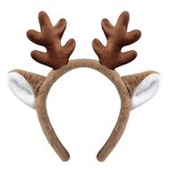 Dolkoic Reindeer Antlers Headband Halloween Deer Ears Headbands Fluffy Animal Deer Antlers Headband 