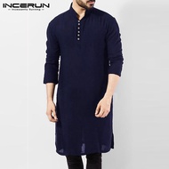 HijabFab INCERUN ผู้ชายมุสลิมบอลลีวูด kurta Kaftan ปุ่มเสื้อคอ V TEE ท็อปส์ใหม่