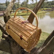 Large Capacity Cylindrical Wicker Picnic Basket Rattan Picnic Basket ins Influencer Portable Full Se
