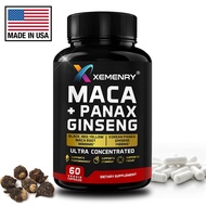Maca Root Capsules 10,000mg + Korean Ginseng 1,400mg - 20X Concentrated Extract Black + Red + Yellow Maca Root, 10X Concentrated Extract Ginseng Capsules