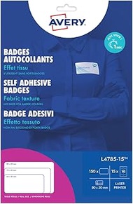 AVERY - 150 Self-Adhesive Acetate Silk Fabric Badges - 80 x 50 mm - Laser Print