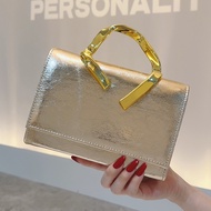 GFS store Light luxury foreign style versatile handbag gold handle celebrity party dinner bag textur
