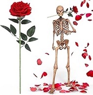 VioraWhite 12 ft Skeleton Valentine's Day Large Artificial Roses with Green Leaves Decorations 30.3 
