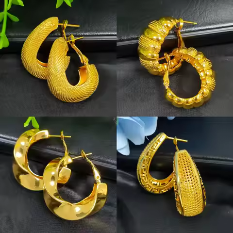 Durable & Sturdy Round Earrings exaggerated retro For Women 24K Gold AU999, not easy to deform and l