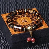 Tibetan natural genuine nine-eyed three-eyed old Dzi beads old agate chalcedony Dzi beads necklace b
