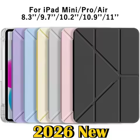 2026 New PU Y-fold Flip Clear Cover for IPad A16 10th 11th M5 M4 Pro 11 13 12.9 7/8/9 10.2'' Air 4 5