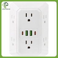 [edison_fowler.ph] Wall Charger Outlet Extender Surge Protector 6 Outlet Splitter US Plug